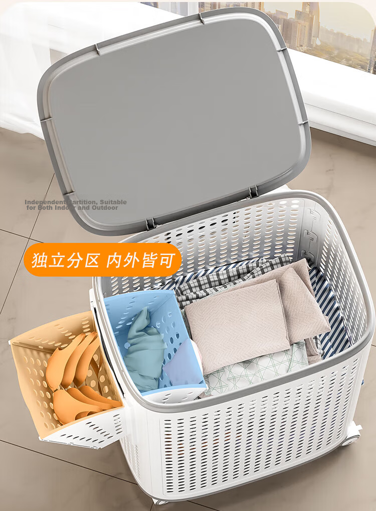 Jiabangshou Laundry Hamper Large Capacity Dirty Clothes Basket with Lid And Side Compartments for Home Use, Stylish Design, Deluxe Model 13