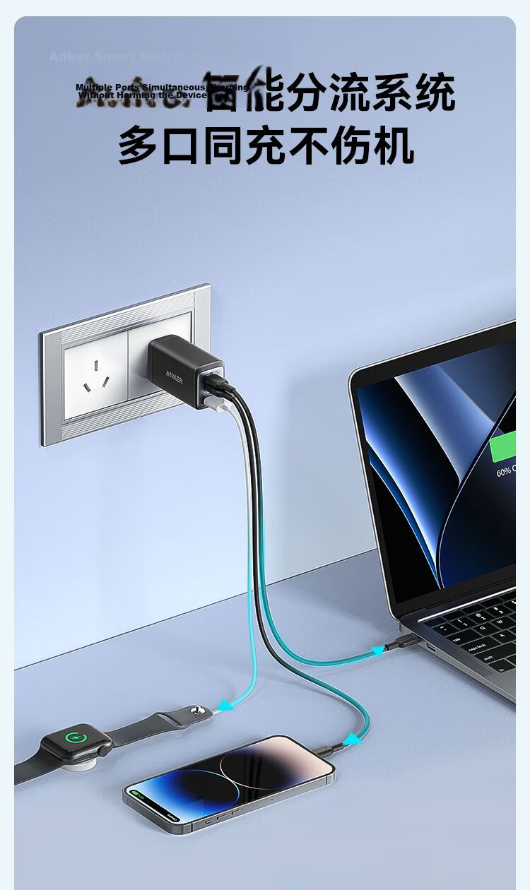 ANKER 65W GaN Charger Set Type-C PD 45W Fast Charging for Apple iPhone 17 MacBook Laptop with Data Cable Black 7