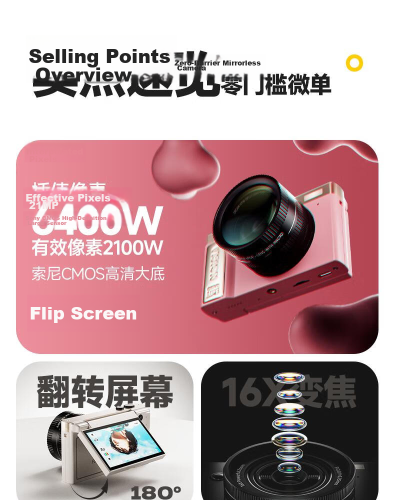 Aigo D9/E9S Flip Screen Selfie Student Digital Camera Birthday Gift for Girls Entry-Level Mirrorless Camera Campus HD Travel Alternative CCD Pink 32GB with Wide-Angle Lens 8