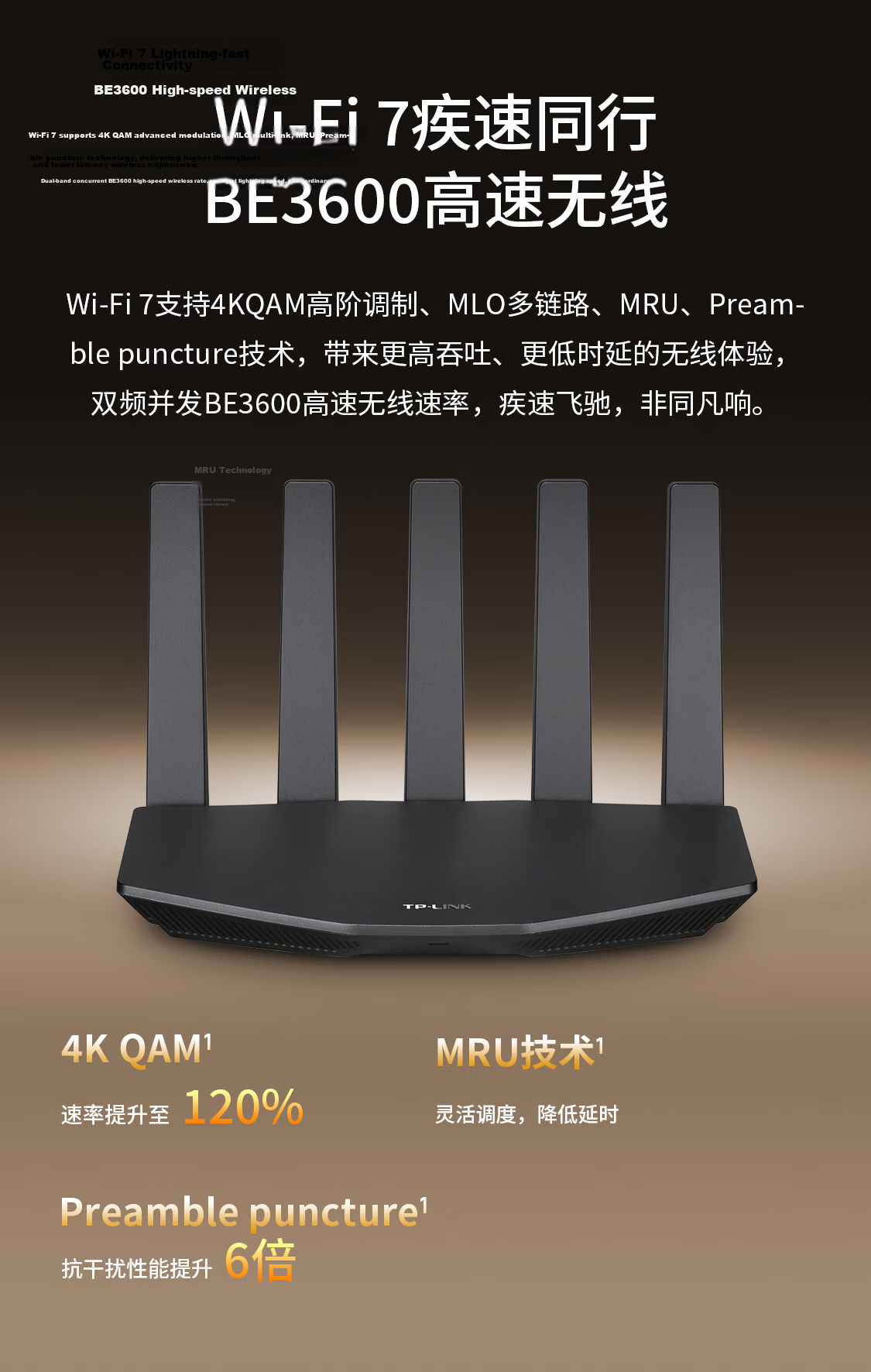 TP-LINK BE6400 5G WiFi7 Gigabit Dual-Band Home Router 2.4G WiFi6 Wireless 2.5G Port Game Acceleration 7DR6450 4