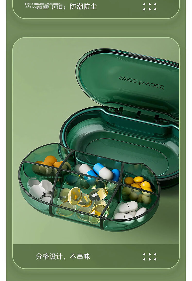 Westwood Portable Weekly Pill Box Sealed Moisture-Proof Travel Quick-Relief Heart Pills Supplement Storage Organizer 13