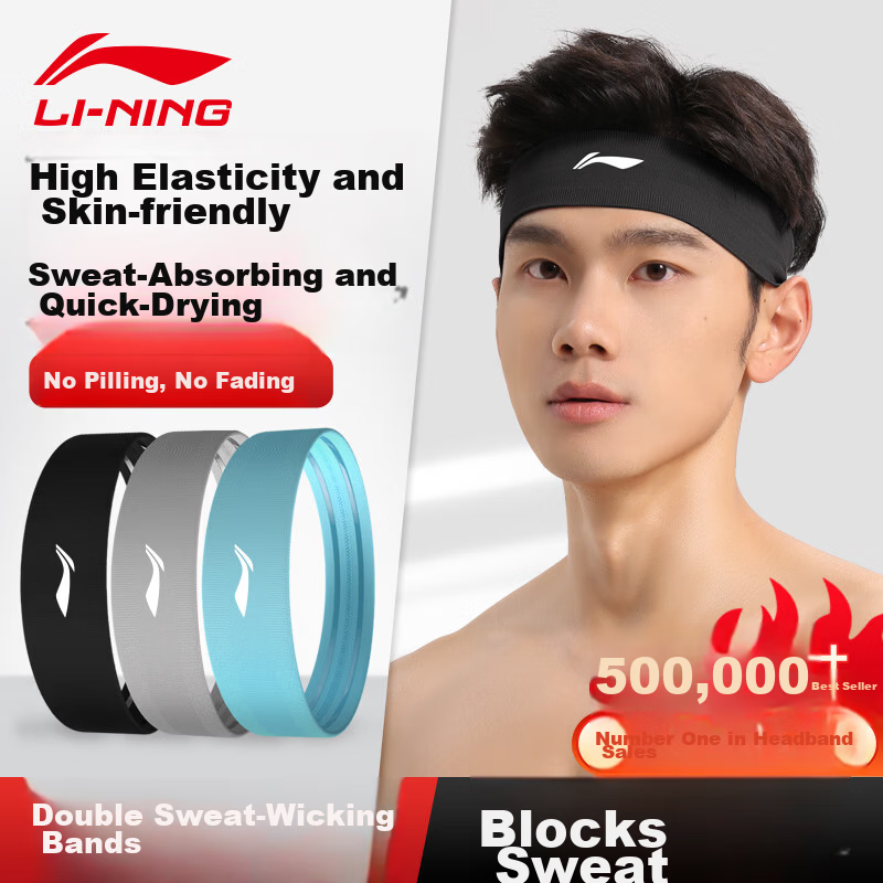 LI-NING Sports Sweatband Unisex Sweat-Absorbing Headband Basketball Running Anti-Sweat Yoga Hairband
