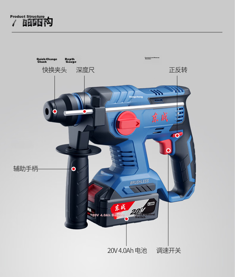 Dongcheng 20V Industrial Brushless Cordless Rotary Hammer WCKIT10B Impact Drill Jackhammer Electric Drill Lithium Angle Grinder Tool 16