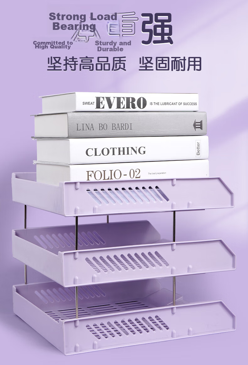 SIMAA Morandi Three-Tier Hollow Storage File Organizer, File Rack with Three Layers/file Tray/file Holder, Office Supplies, Lavender Purple 6357 3