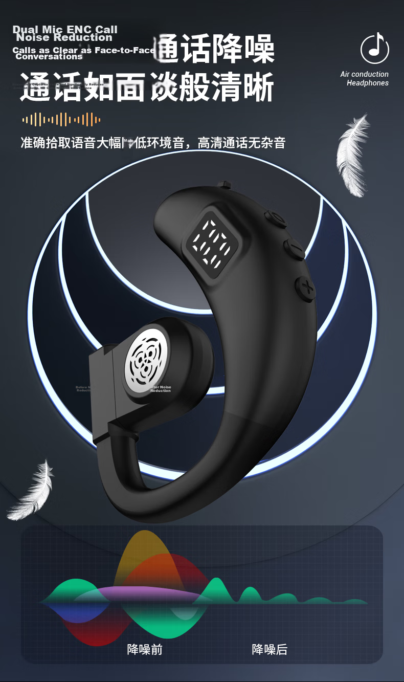OKSJ New Upgrade Bluetooth Ear Hook Wireless Bone Conduction Single Ear Clip Non-In-Ear Sports Running Headset for Android and Apple Phones 5