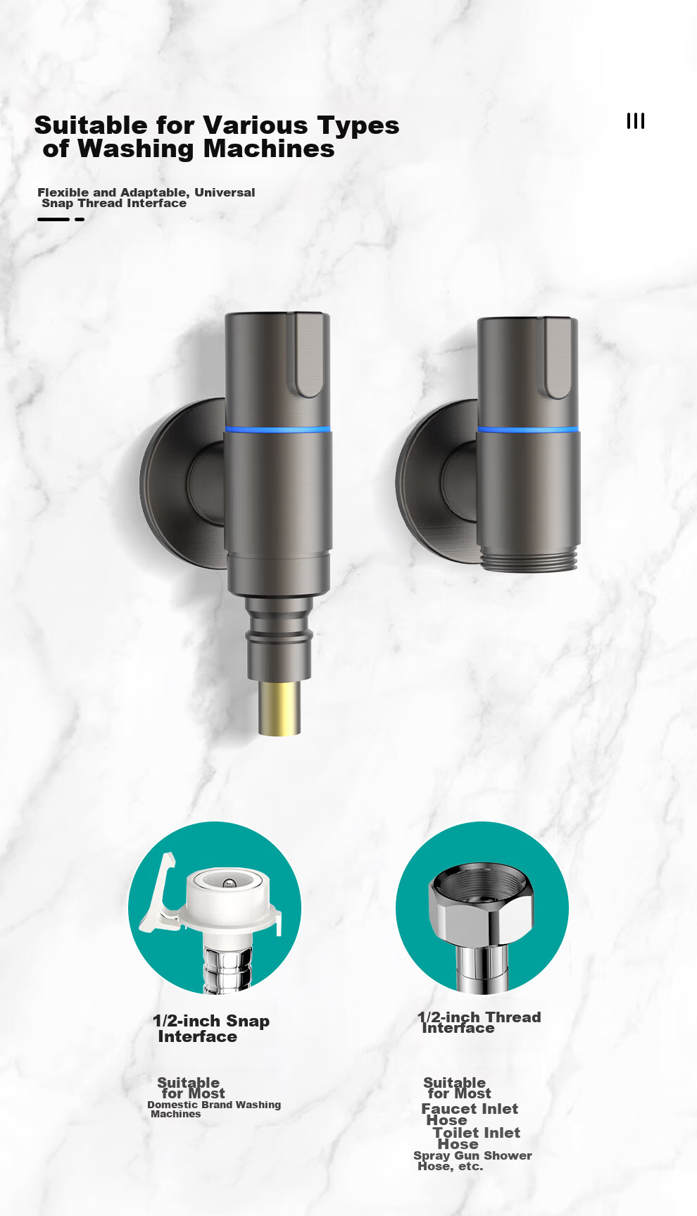 MICOE Washing Machine Faucet 4 Stainless Steel Angle Valve Tap Auto Shut-off M-SZ04K-1 (Gun Gray) 5