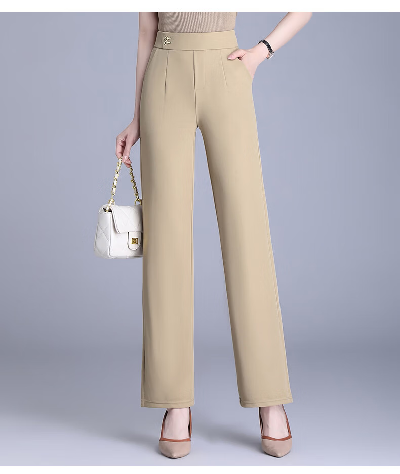 Hengyuanxiang Middle-aged Mom Elastic Waist Long Pants Thin Straight Casual Trousers for Spring and Autumn 16