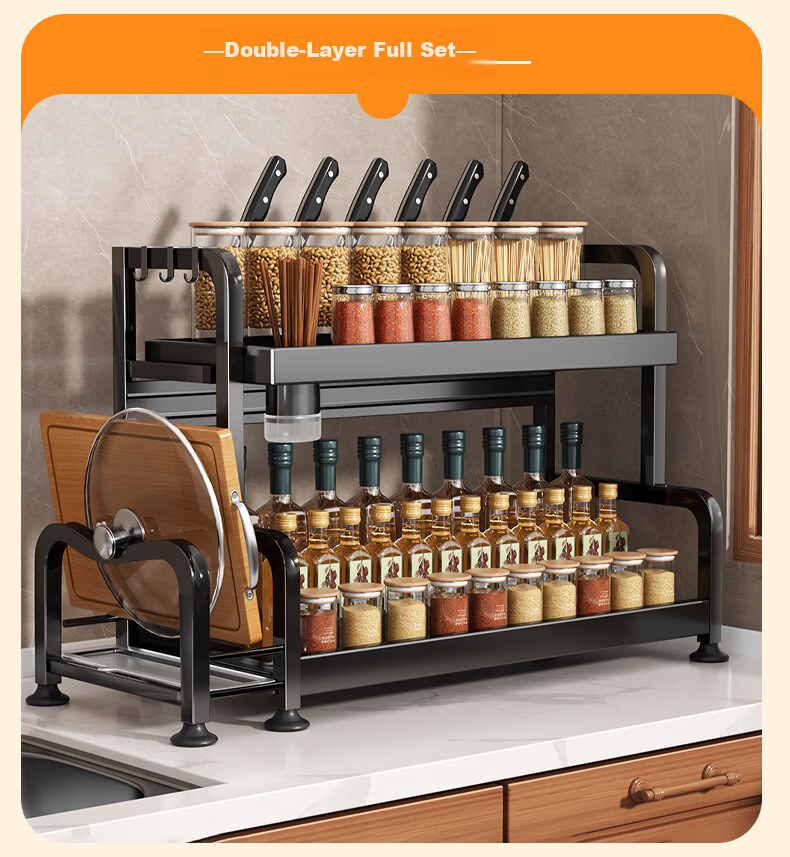 Jiabangshou Kitchen Utensil Storage Rack, Spice Rack, Countertop Multifunctional Storage Shelf, Three-Tier 40cm with Cutting Board Holder And Chopstick Holder 13