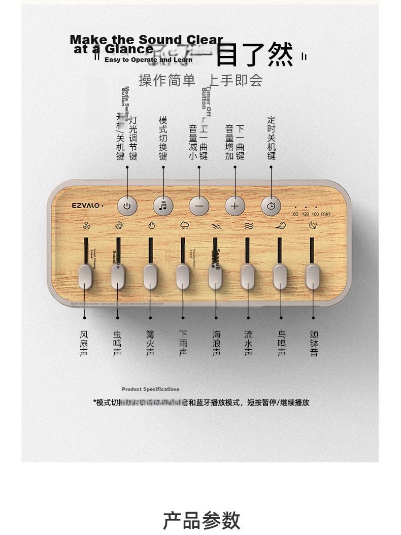 Jiguang White Noise Machine Bluetooth Speaker Bedside Sleep Aid Sound Machine Night Light Natural Scene Speaker Player Gift for Men and Women Birthday Graduation 9