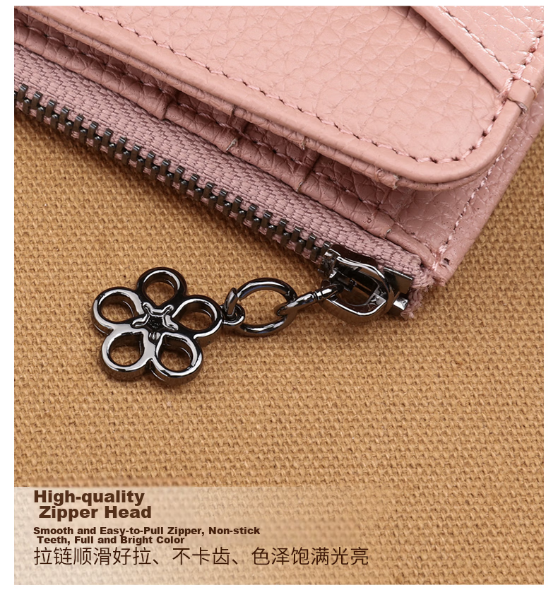 Viney Top-Grain Leather Women's Wallet, Short Foldable Zipper Coin Purse, Multi-Card Slots, Multifunctional Wallet, Card Holder, ID Holder 26