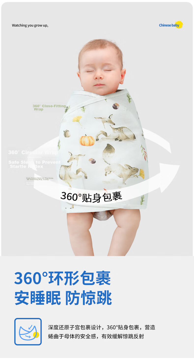 Nanjiren Baby Anti-Startle Soothing Cotton Swaddle Blanket Sleep Sack Newborn Wrap Four Seasons Universal 4