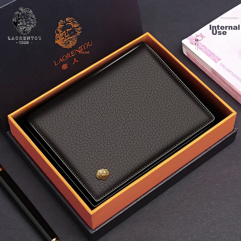 Old Man Head Men's Short Business Wallet First Layer Cowhide Horizontal Coin Purse Card Holder Money Clip Birthday Gift