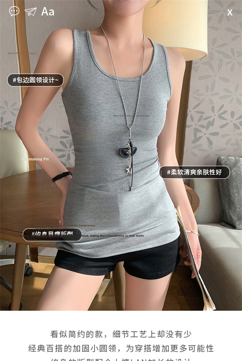 Langsha Women's Mid-Length Slim Fit U-Neck Sleeveless Tank Top, New Style, Extended Length, Layering and Outerwear 4