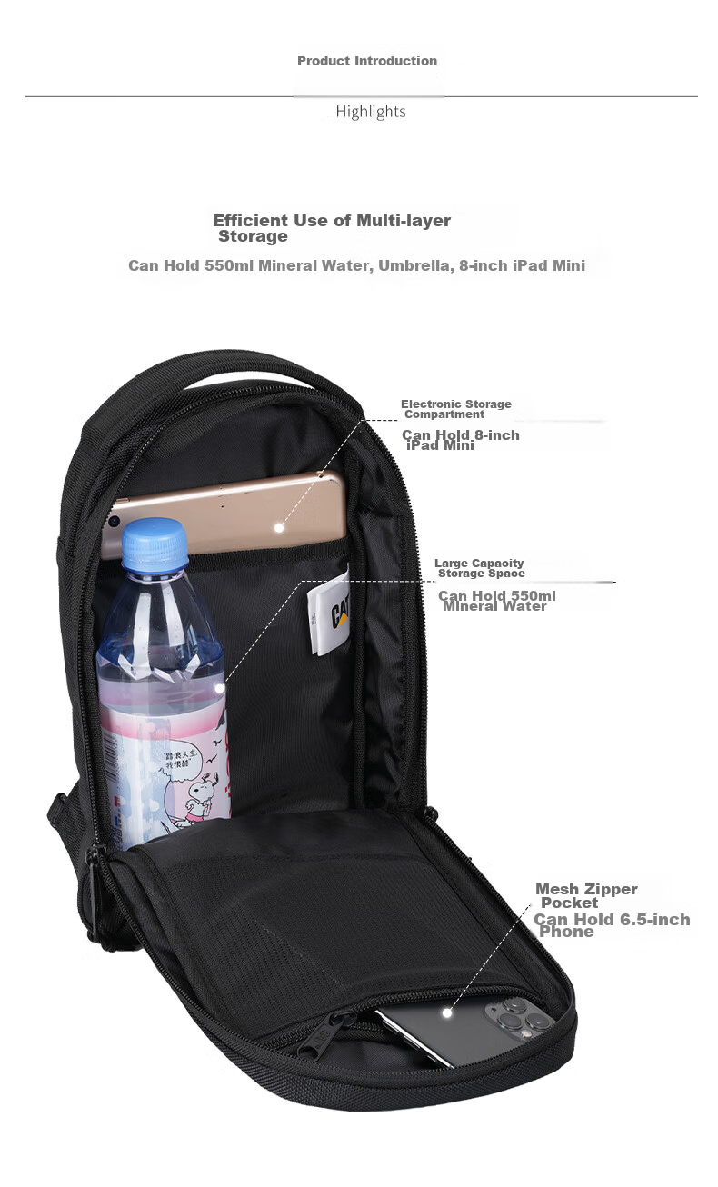 CAT Waist Bag Lightweight Chest Bag Outdoor Small Bag Sports Trendy Vertical Crossbody Shoulder Bag Multifunctional Black 84564 5