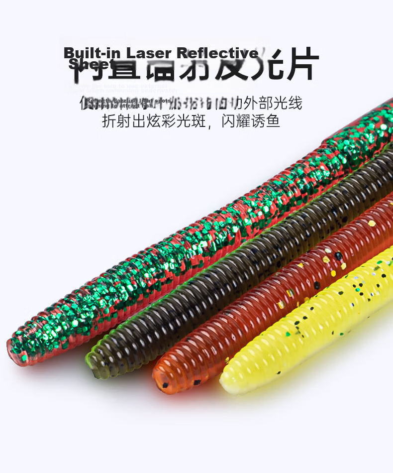 Guowangliya Lure Soft Bait, Thin Earthworm, Black Pit Bass Fishing, Wild Fishing Lure, 120mm-05 Fluorescent 5