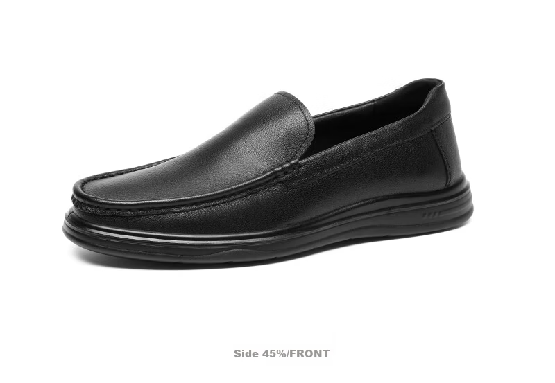CARTELO First Layer Cowhide Men's Summer Loafers Breathable Slip-On Casual Leather Shoes KG22 Black Size 43 12