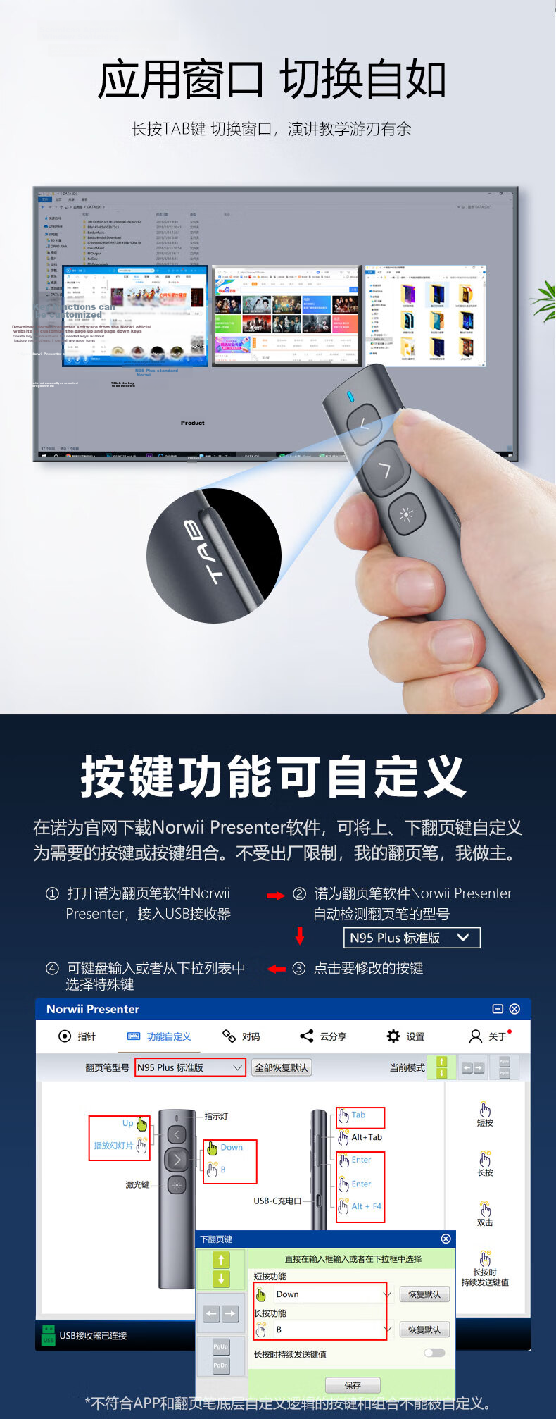 Nuowei Laser Presentation Remote Dual Interface Teacher PPT Clicker Laser Pointer Electronic Pen Black N95 Plus 9