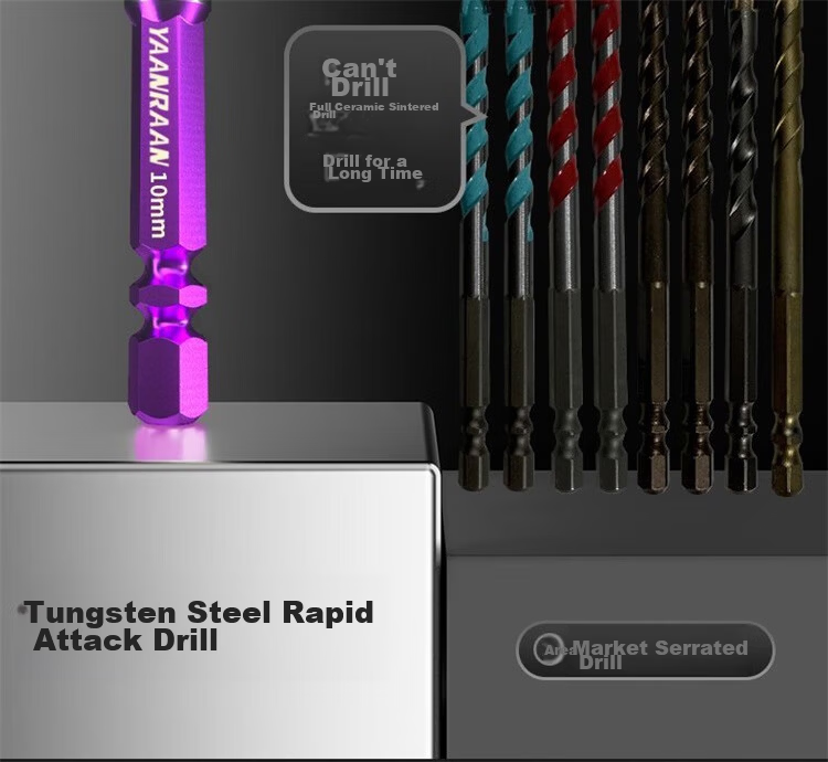 Yanran Tungsten Steel Rapid Attack Four-Flute Alloy Eccentric Drill Bit for Tile and Concrete 6mm 3pcs 10