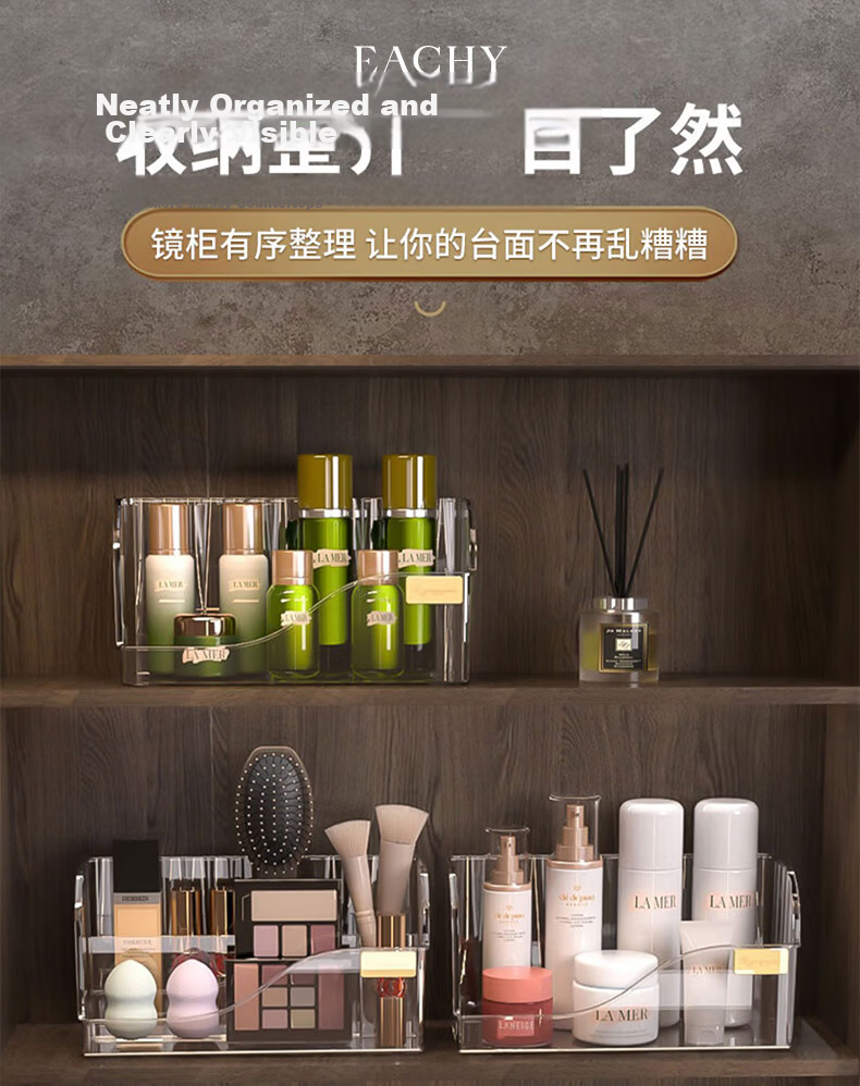 EACHY Transparent Gold Bathroom Cabinet Storage Box Organizer Makeup Lipstick Holder Shelf 1