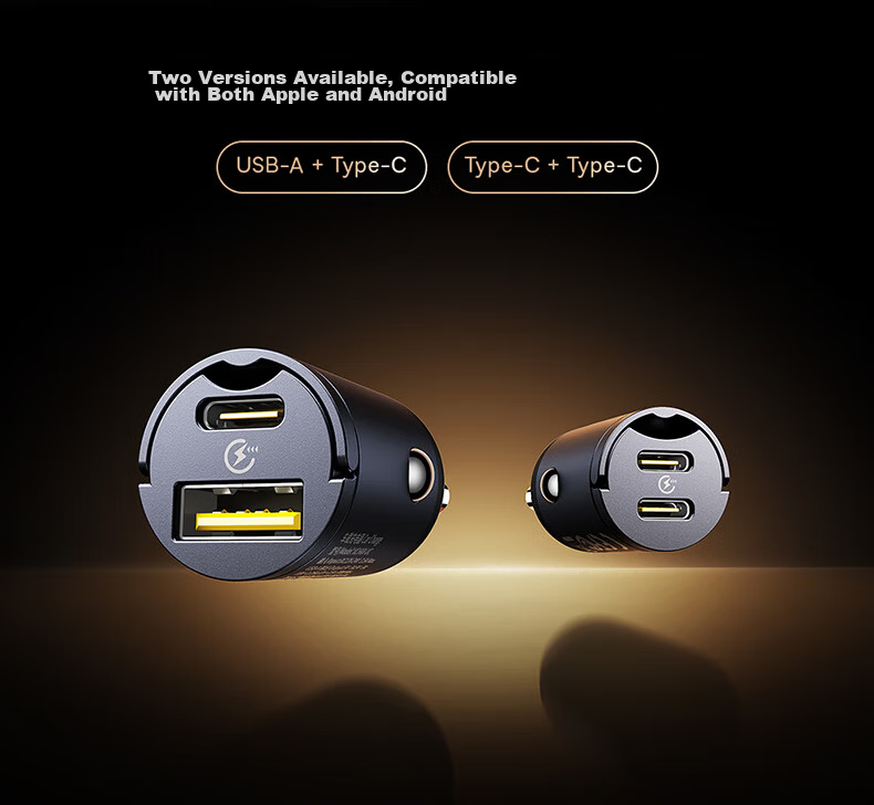 BASEUS Car Charger Cigarette Lighter Hidden Super Fast Charger Dual Port Compatible with iPhone 16/17 Huawei Xiaomi 8