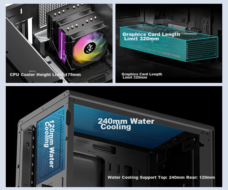 Great Wall Shangyi R68 Cooling Wide Body PC Case (Hidden Front Panel/MATX Motherboard/240mm Water Cooling Support/USB 3.0/8 Fan Slots/Mesh Side Panel) 8