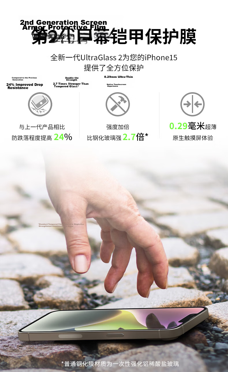 BELKIN iPhone 15 Pro Max Tempered Glass Screen Protector 9H Anti-Shatter Film German Schott Antibacterial Material OVA134 7