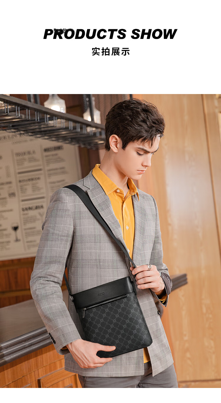 GOLF Men's Large Capacity Vintage Print Single Shoulder Crossbody Bag Vertical Style iPad Compatible Business Casual Small Square Bag Black Gift for Boyfriend and Father 17
