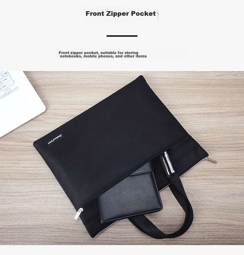 Bailiwen B0072 Black Double-Layer Handheld Zipper Bag, Briefcase, Document Bag, Conference Folder, Men's Briefcase, File Bag, Business Office Handbag 3