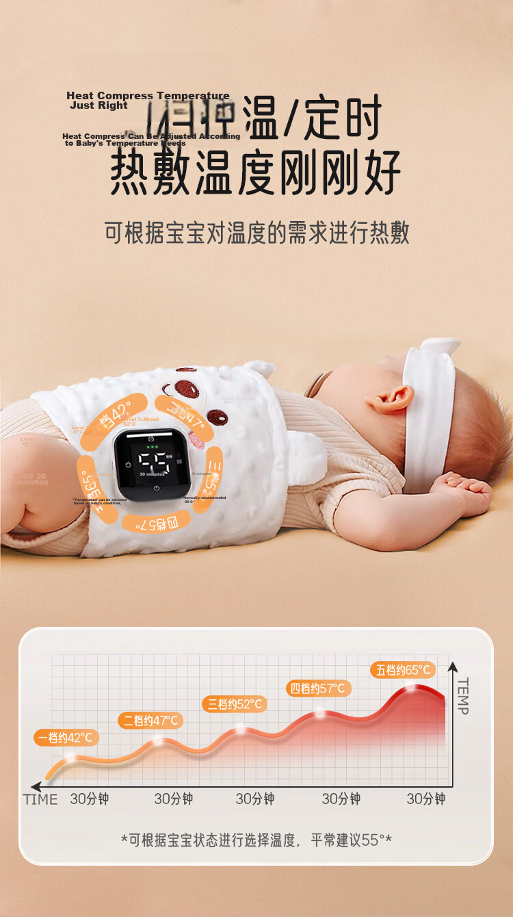 Aibao Baby Heating Pad Warm Belly Wrap 0-6 Months Infant Colic Relief Smart Constant Temperature White Moonlight S865 12