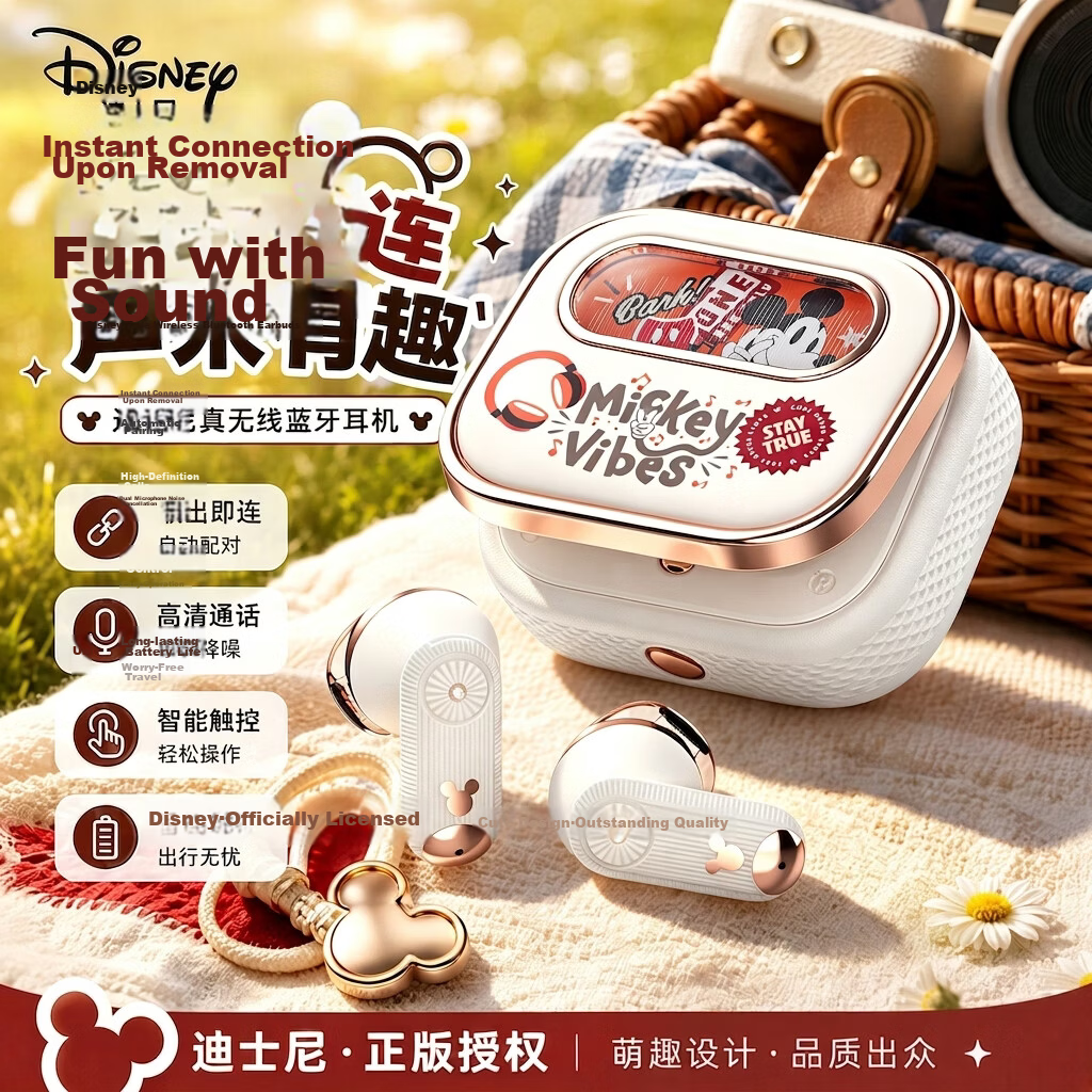 Disney Bluetooth Earphones Semi-In-Ear Colorful Light Smart Noise Cancelling Long Battery Life Comfortable Fit High-Value Gift for Girls Friends Teachers' Day Compatible with Apple Q9 Purple