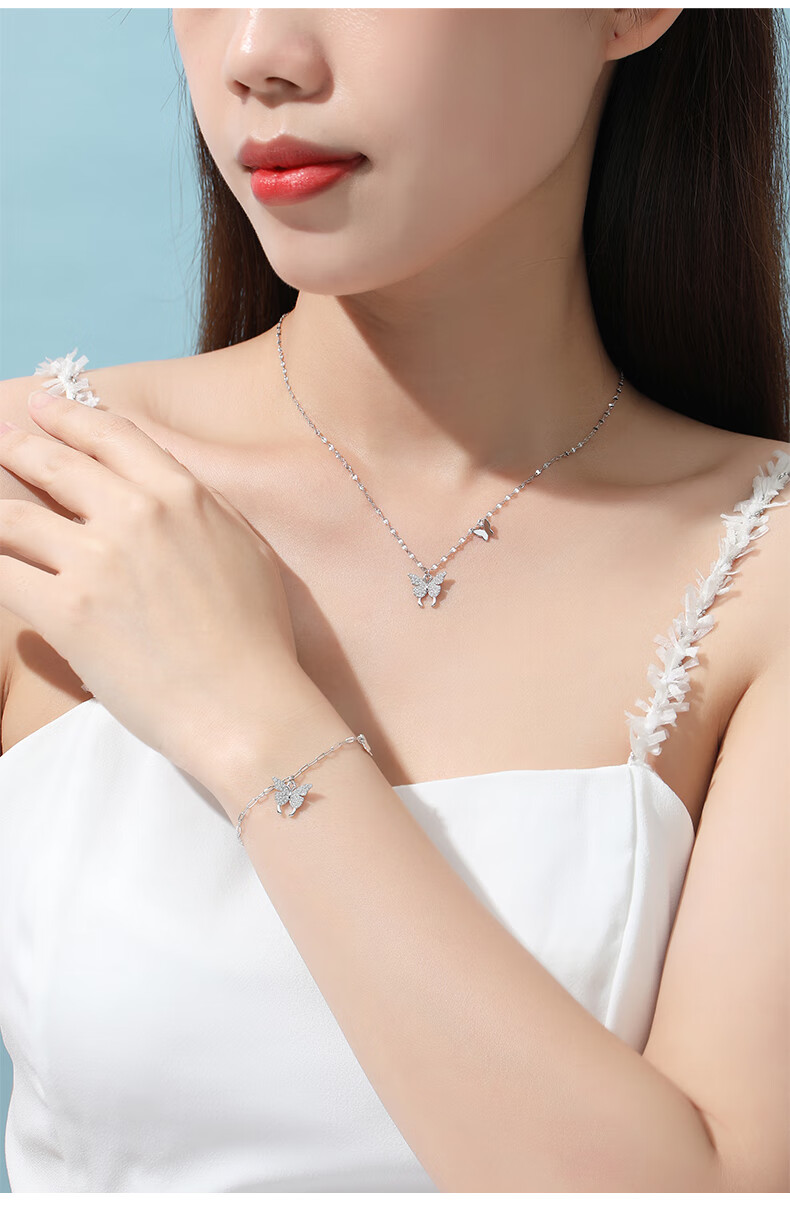 Dijing 999 Sterling Silver Butterfly Necklace for Women, Elegant Pendant, Best Friend Jewelry, Luxurious Niche Birthday Gift for Girlfriend 9