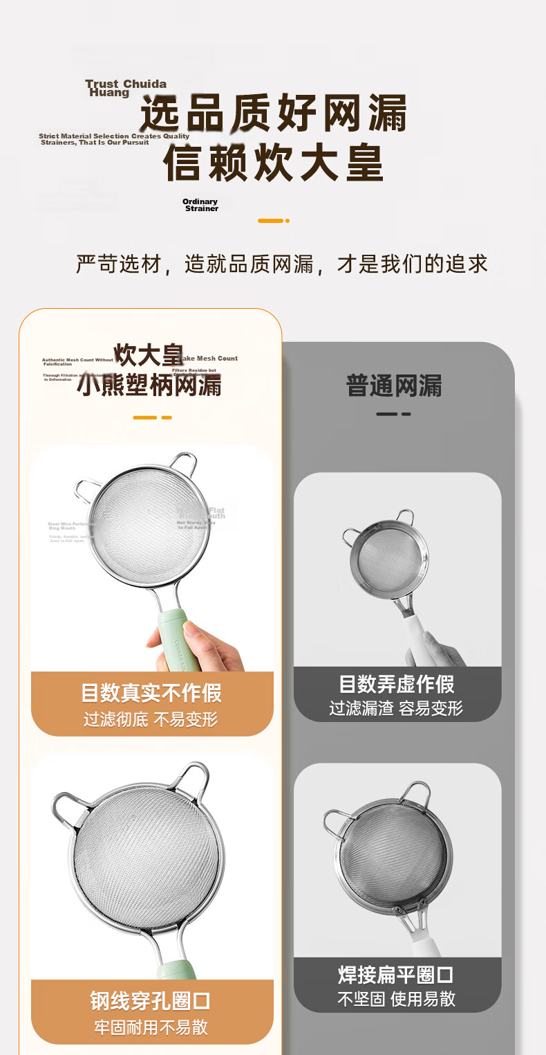 Chuida Huang Double-Handle Fine Mesh Strainer 304 Stainless Steel Soy Milk Filter Sieve Baby Food Supplement White Medium 35 Mesh 4