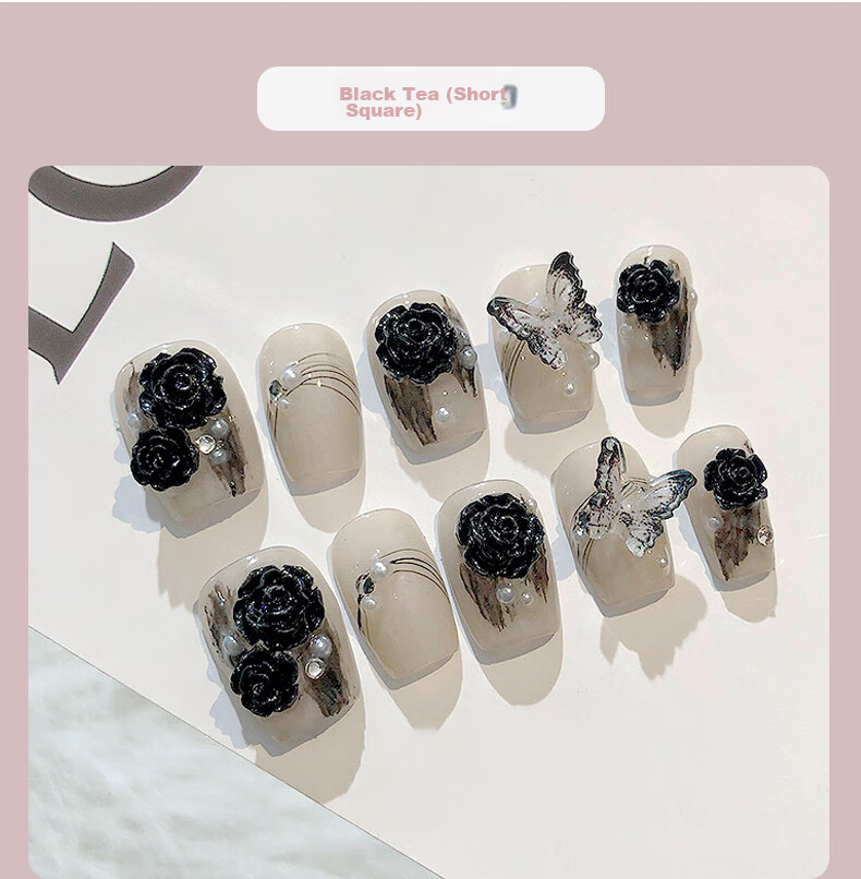 Chense Handmade Wearable Nail Art Stickers Short False Nails (Glass Bead Cat Eye XS) 10