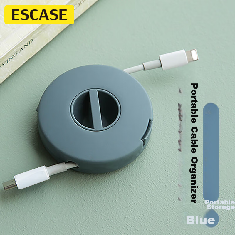 ESCASE Cable Organizer Box for Earphones, Phone Charging Cables, And Wires - Cable Management System, Wire Organizer, Cord Holder ES-SN Blue