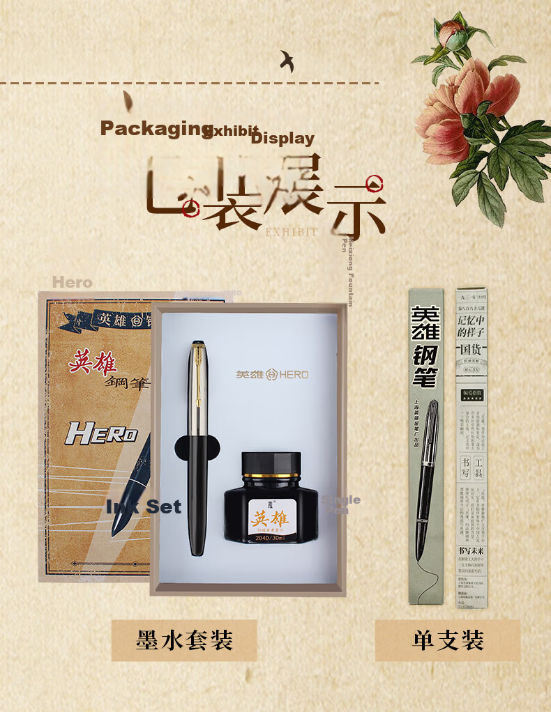 HERO Fountain Pen 616S, Metal Barrel with Hidden Nib, Classic Retro Upgraded Version, Midnight Red, EF Hidden Nib 21