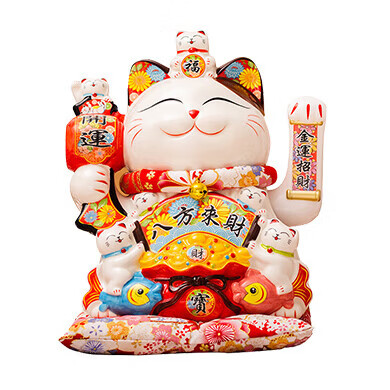 Youjia Liangpin 12-Inch Fortune Cat Automatic Waving Large Lucky Cat Figurine Gift Box for Housewarming and Business Opening