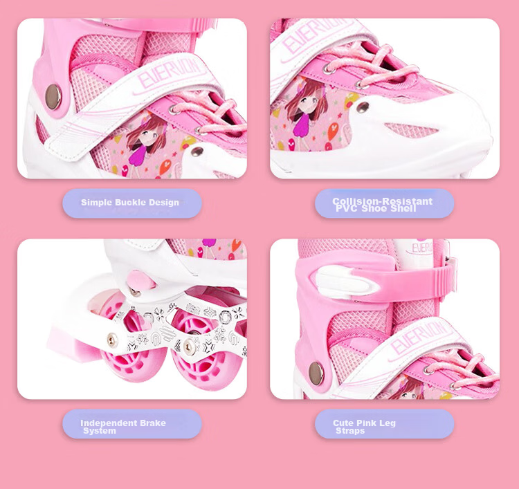 EVERVON Kids Beginner Roller Skates Unisex Inline Skates 337 Pink with Protective Gear and Helmet Size M for 35-38 5