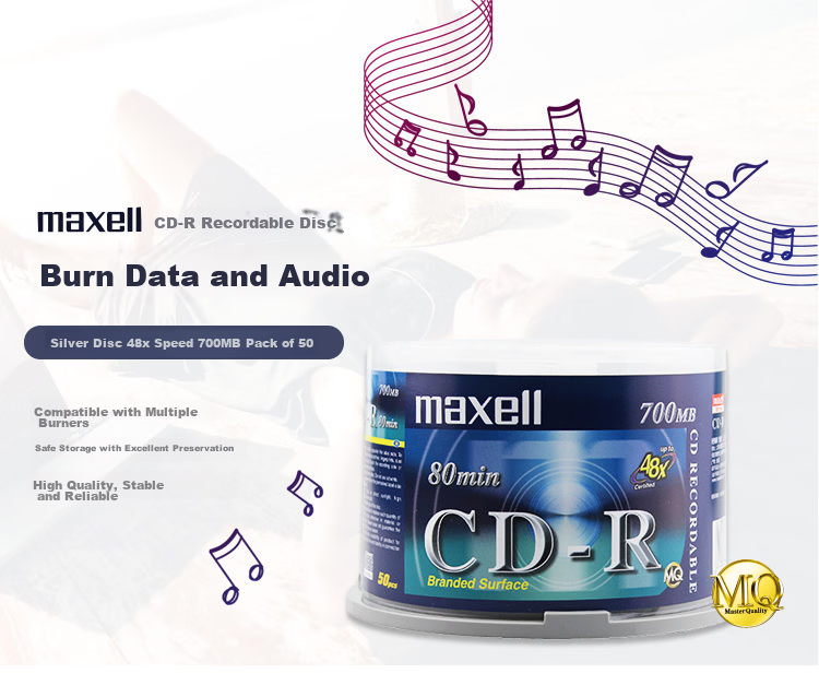 Maxell CD-R Disc Recordable Blank Disc 52x Speed 700MB Office Series Silver Disc 50-Pack Gold Fusion Compliant Medical Imaging Educational Courseware 1