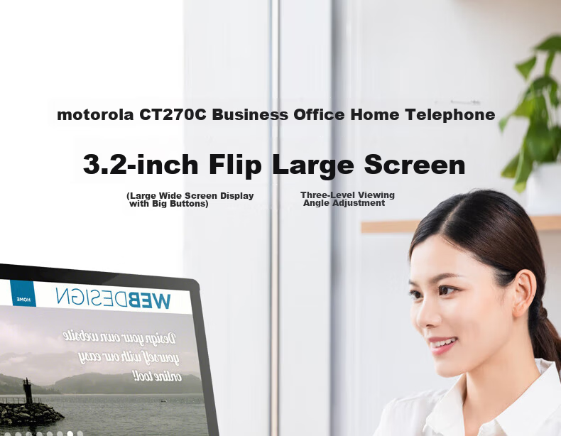 Motorola CT270C Desk Phone Fixed Landline Three-Level Flip Large Screen One-Key Dial Office Home Manager Phone Black 1