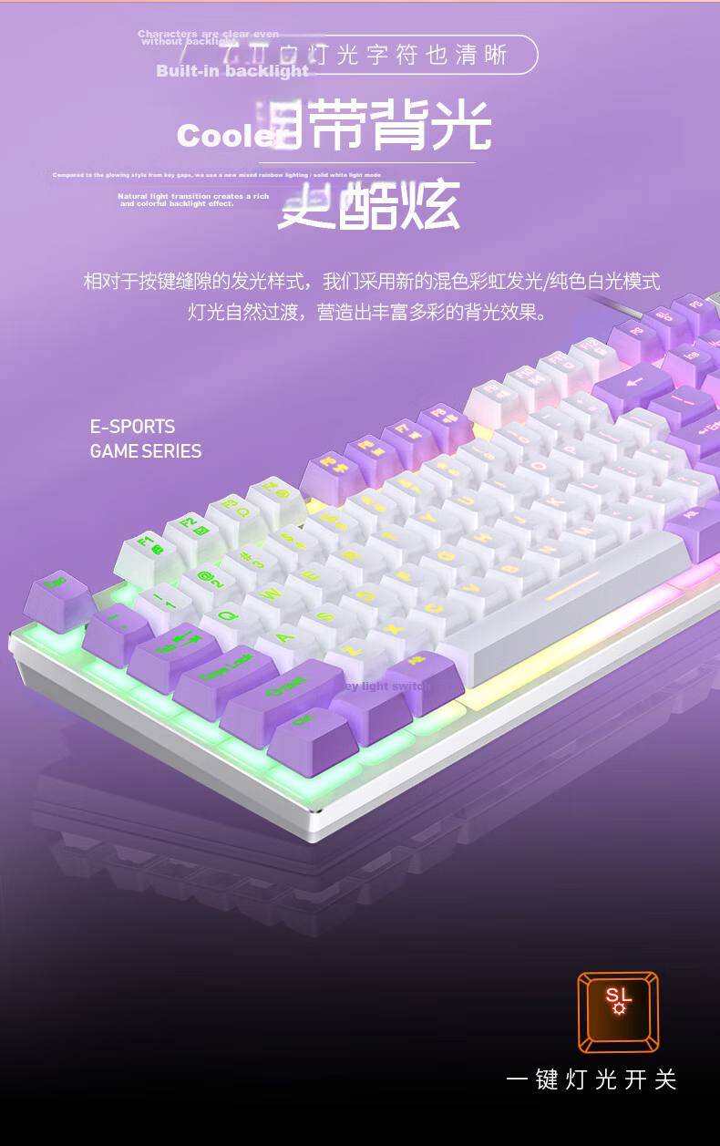 YINDIAO K500 Keyboard Colorful Package Upgraded Version, Mechanical Feel, Gaming Backlit E-Sports Office, USB External Keyboard, Full-Size, Black Mixed Light Wired Keyboard 4