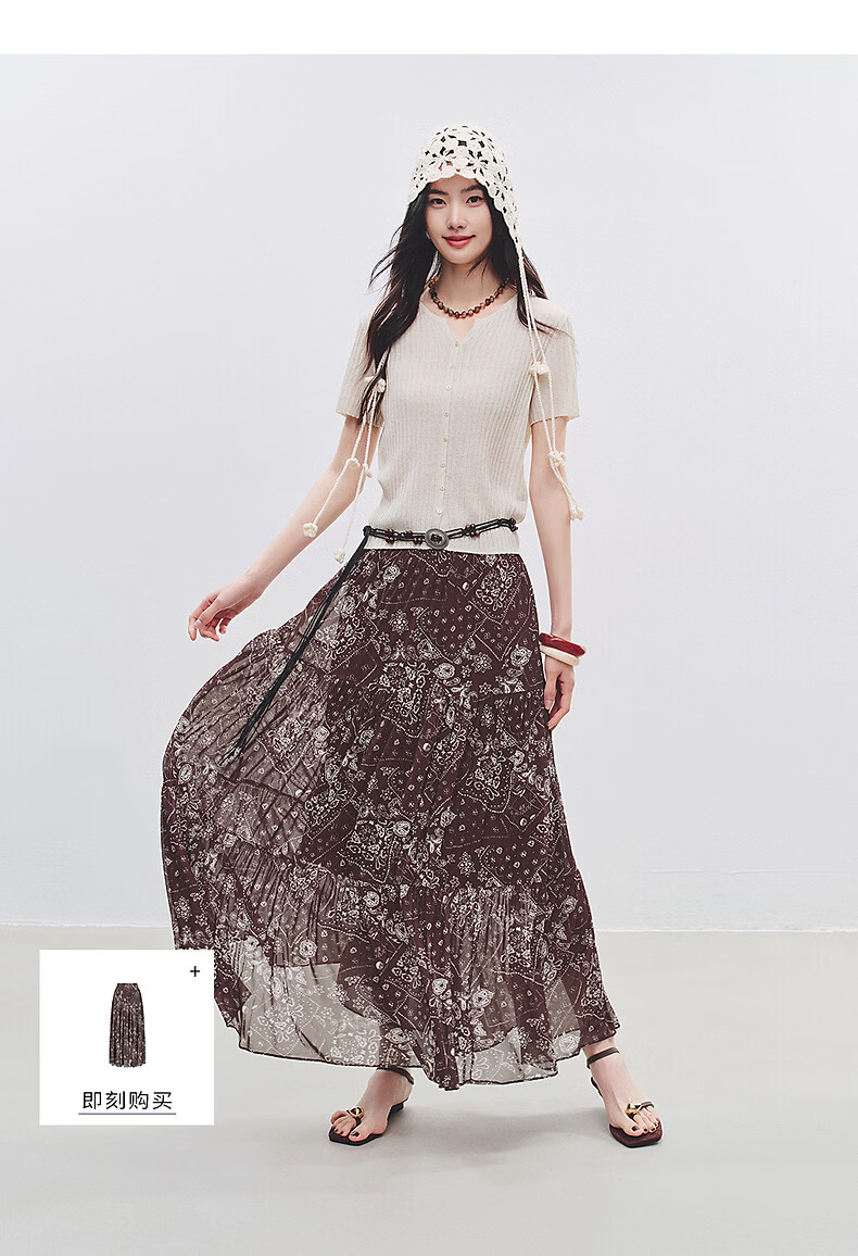 Yixiang Liying Solid Color Short Sleeve Linen Knitwear Women's New Soft Skin-Friendly Shoulder Fitting Top Milk Almond Beige L 38