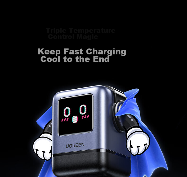 UGREEN 100W GaN Charger, Q-Power Robot Multi-Port Type-C Fast Charging Head, Compatible with PD65W Apple Huawei Phones, MacBook Pro Laptops, Adapter 17