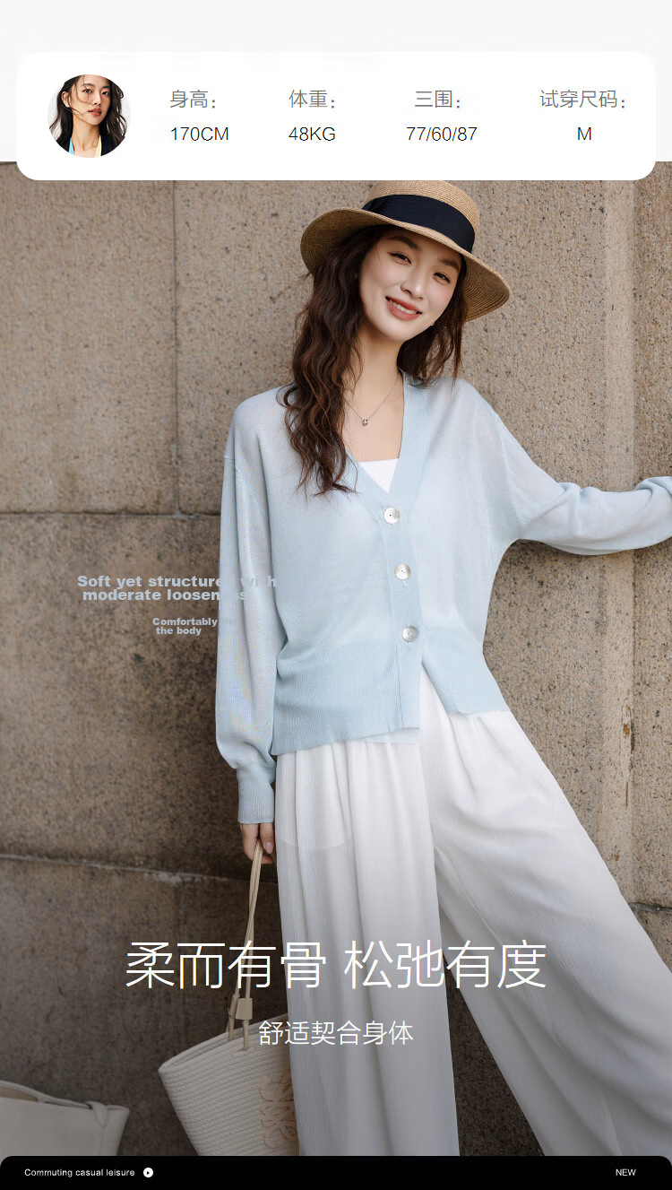 Demana [Breathable Tencel] Spring V-Neck Hollow Out Organza Spliced Loose Slim Women's Knit Cardigan 9