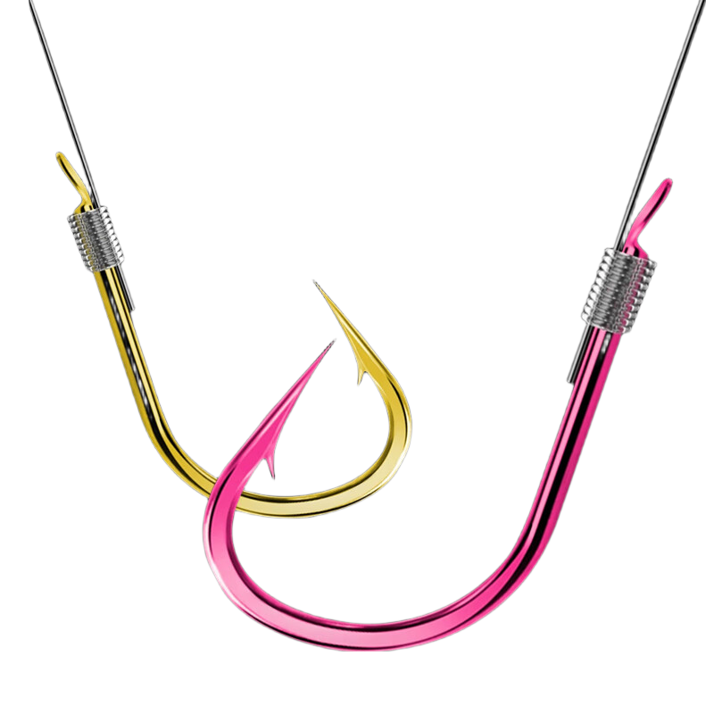 Grsaed Finished Fish Hooks with Pre-Tied Leader, Double Hook Rig, Fishing Line Set for Platform Fishing, Jin Xiu Brand with Barbs, Size 7 And 8