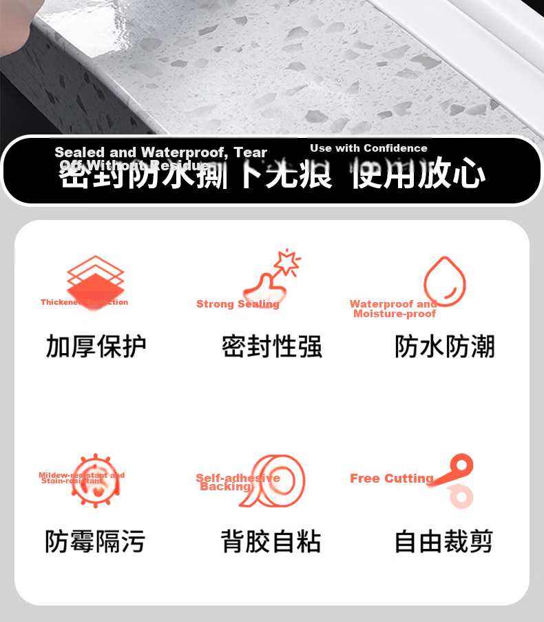 Modouyu Kitchen Sink Sticker, Gas Stove Edge Sealing Strip, Bathroom Sealing Strip, Sink Water Barrier Strip, Waterproof Sticker 2