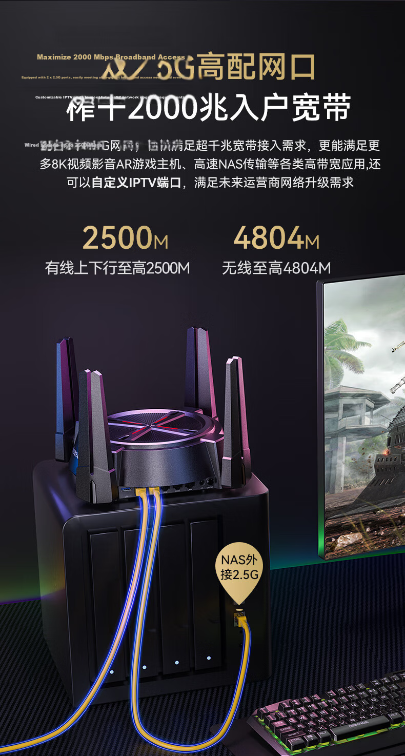 Netcore N60PRO AX6000 Gigabit Wireless WiFi6 Router 5G Dual-Band Dual 2.5G Ports 6000Mbps Speed Home Gaming WiFi Mesh Soft Router 7