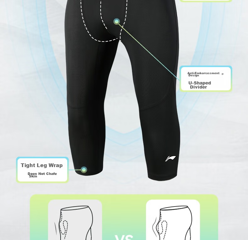 Li-Ning Basketball Compression Shorts for Men, High-Elasticity Training Pants, Seven-Eighth Compression Pants, Men's Sports Base Layer Shorts, Running Shorts 16