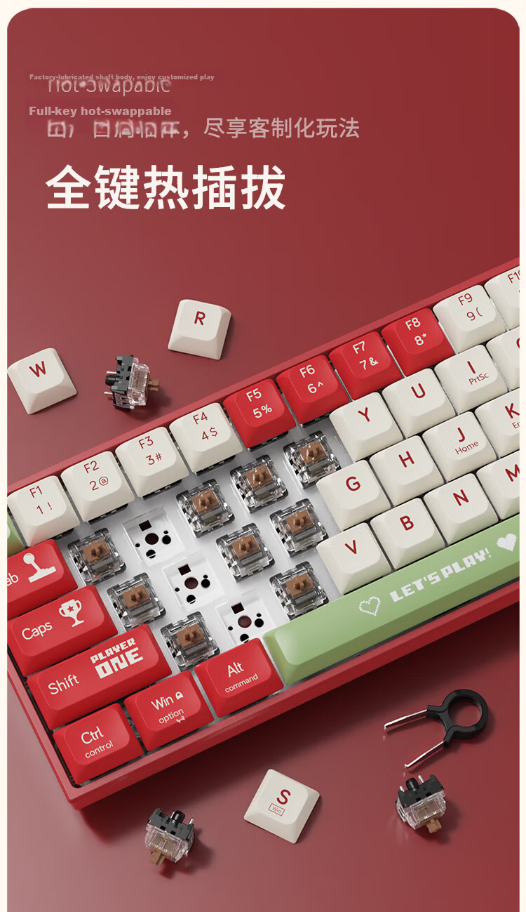 AJAZZ AK680 Wired Mechanical Keyboard, Dual-Color Keycaps, 68 Keys, Full Hot-Swappable, Customizable Mechanical Keyboard, Mixed Colorful Lighting Effects, Portable And Compact, Red And White, Blue Switches 9