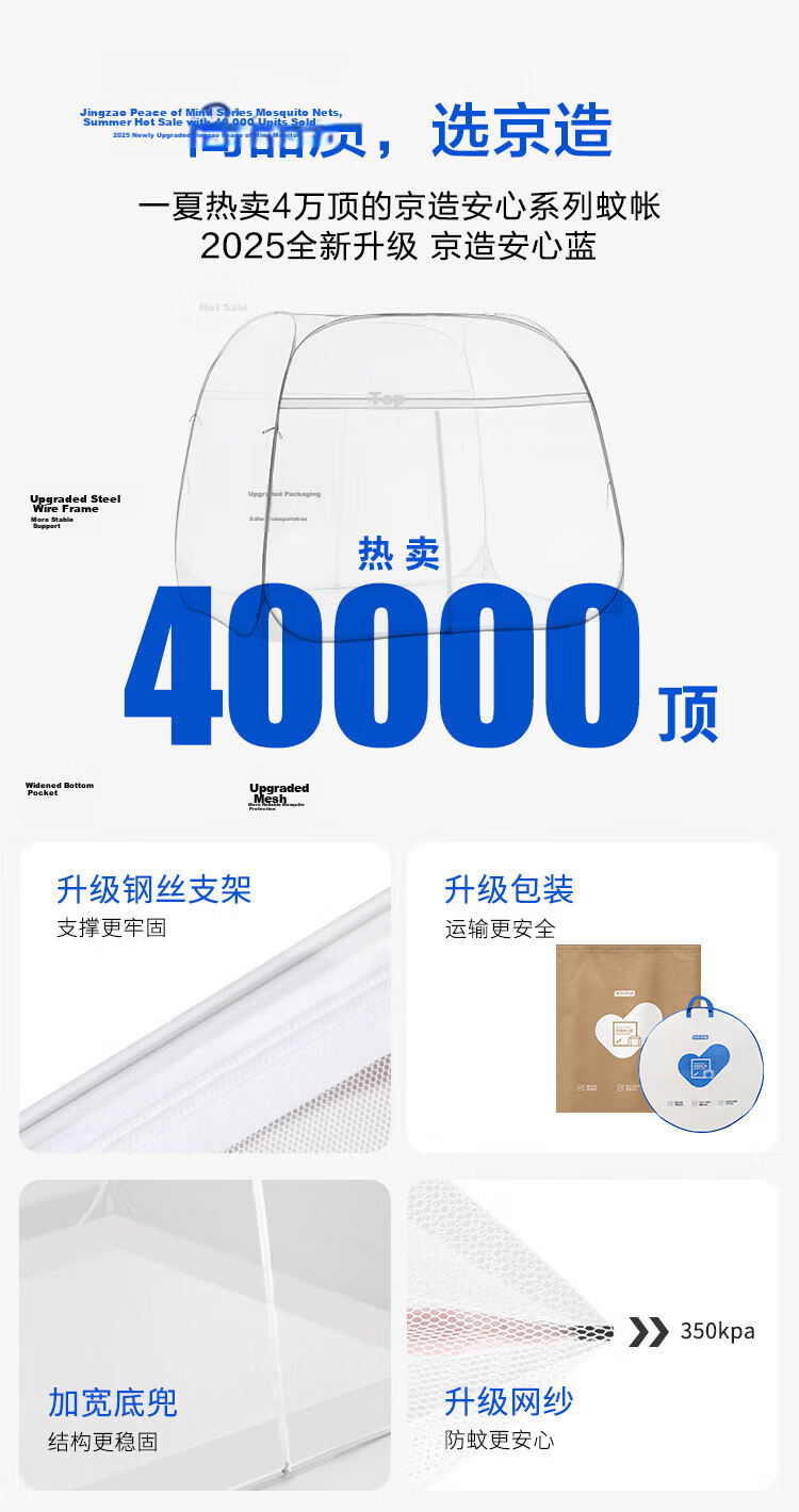 JD Jingzao Anxin Blue Mongolian Yurt Mosquito Net Class A Baby Non-installation Foldable Convenient Home Mosquito Net for 1.8x2m Bed 2