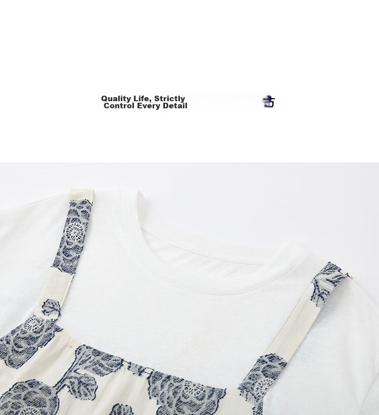 Demana Summer Faux Two-Piece Jacquard Splice Irregular Hem Loose Slim Dress with Wool Cloud Cotton 12